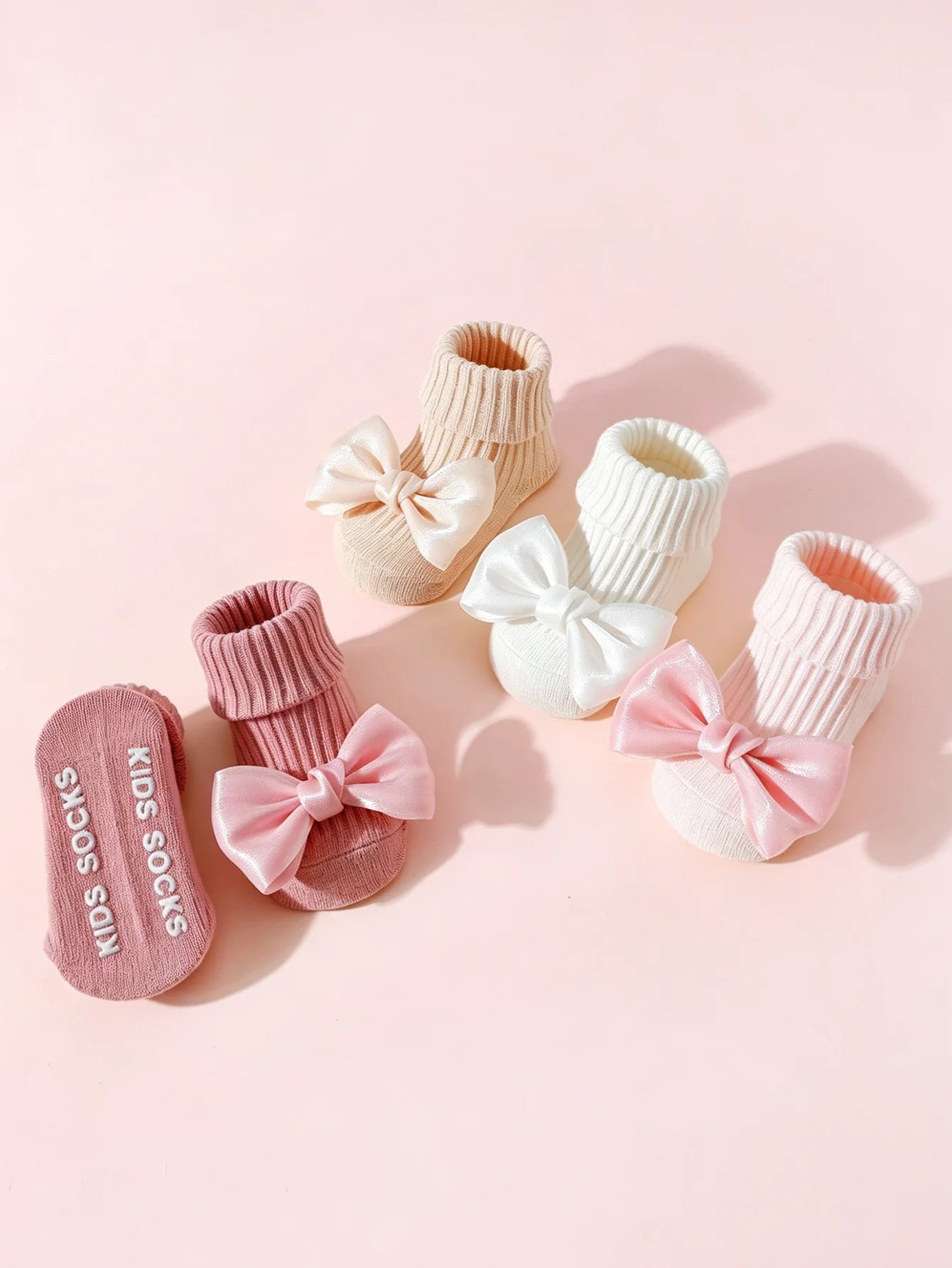 4 Pairs of Baby Girls' Socks Cotton Soft Bow Ankle Socks Anti-Slip