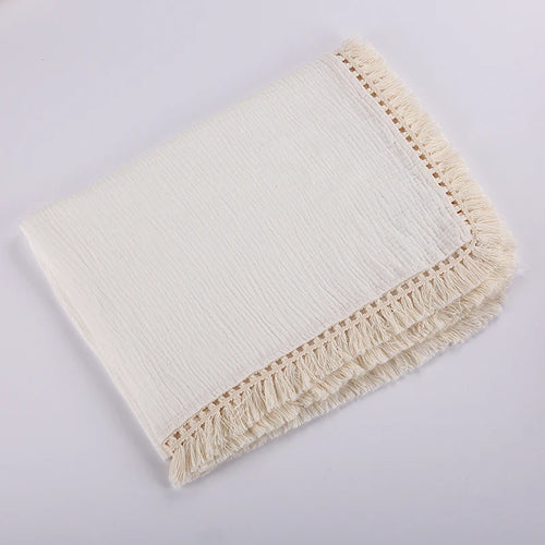 Cotton Muslin Swaddle Blankets for Newborn Baby Tassel Receiving