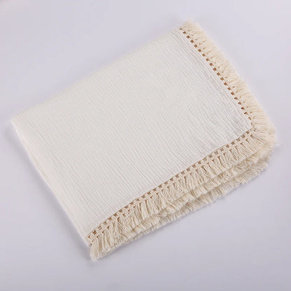 Cotton Muslin Swaddle Blankets for Newborn Baby Tassel Receiving