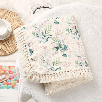 Cotton Muslin Swaddle Blankets for Newborn Baby Tassel Receiving