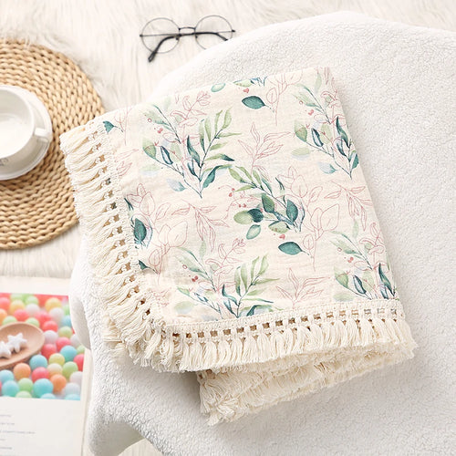 Cotton Muslin Swaddle Blankets for Newborn Baby Tassel Receiving