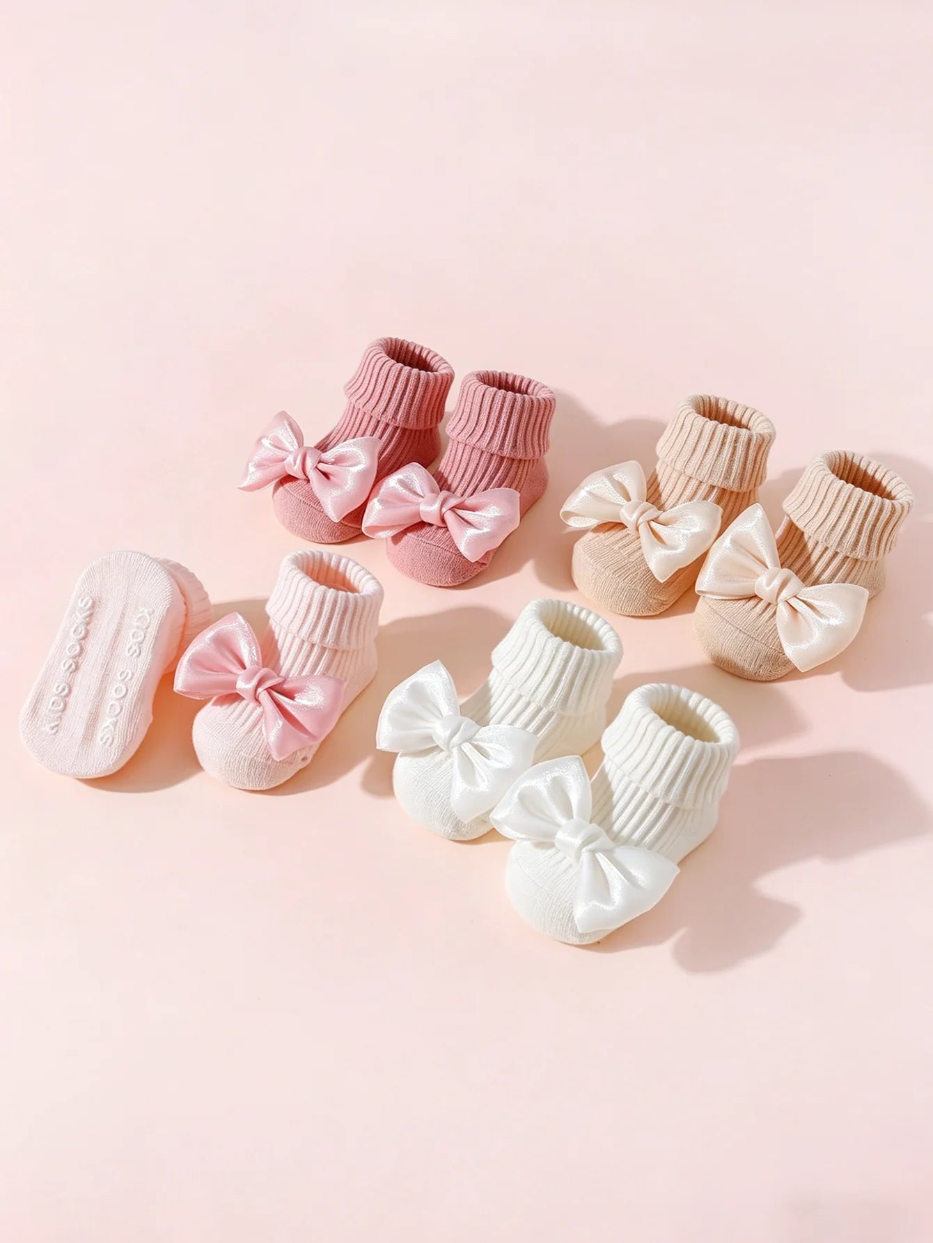 4 Pairs of Baby Girls' Socks Cotton Soft Bow Ankle Socks Anti-Slip