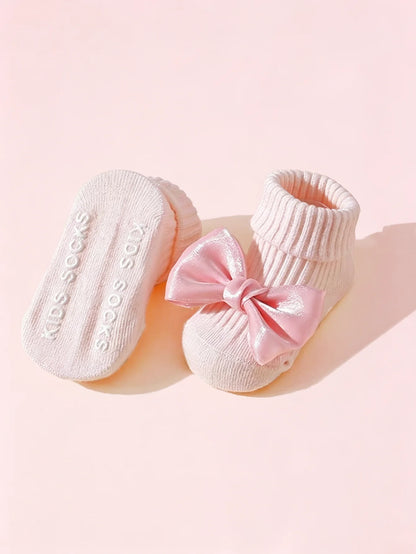 4 Pairs of Baby Girls' Socks Cotton Soft Bow Ankle Socks Anti-Slip