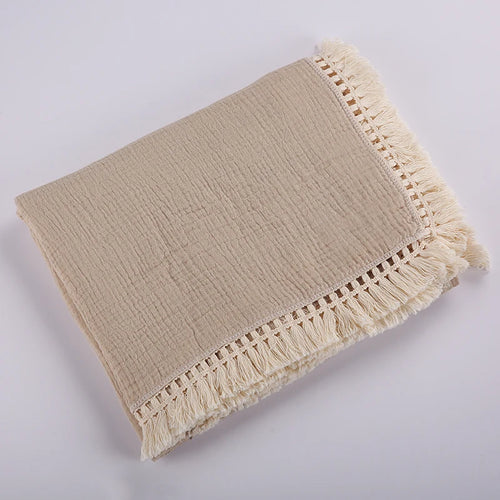 Cotton Muslin Swaddle Blankets for Newborn Baby Tassel Receiving
