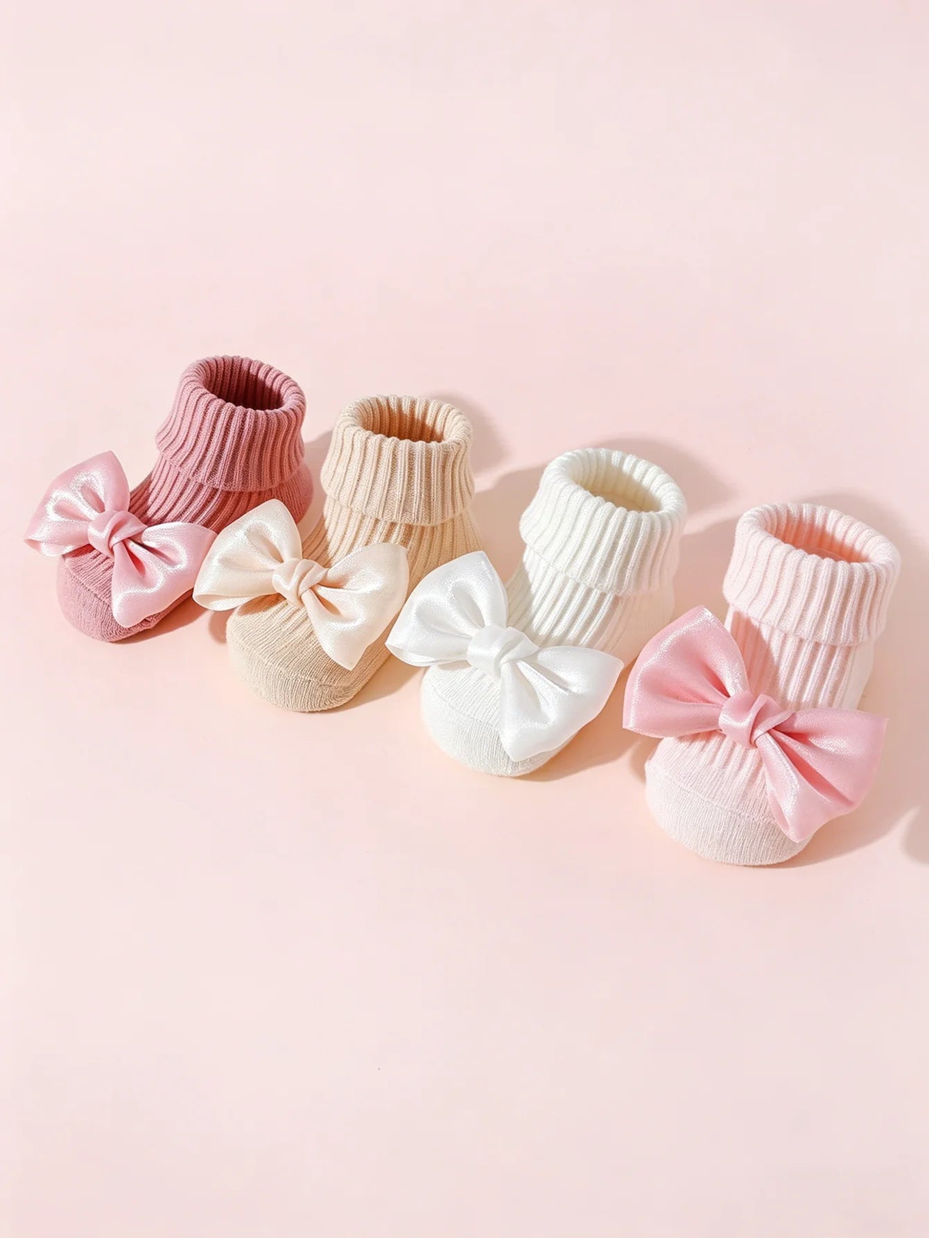 4 Pairs of Baby Girls' Socks Cotton Soft Bow Ankle Socks Anti-Slip