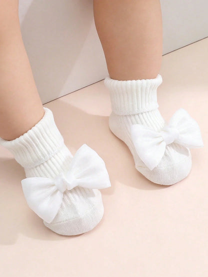 4 Pairs of Baby Girls' Socks Cotton Soft Bow Ankle Socks Anti-Slip